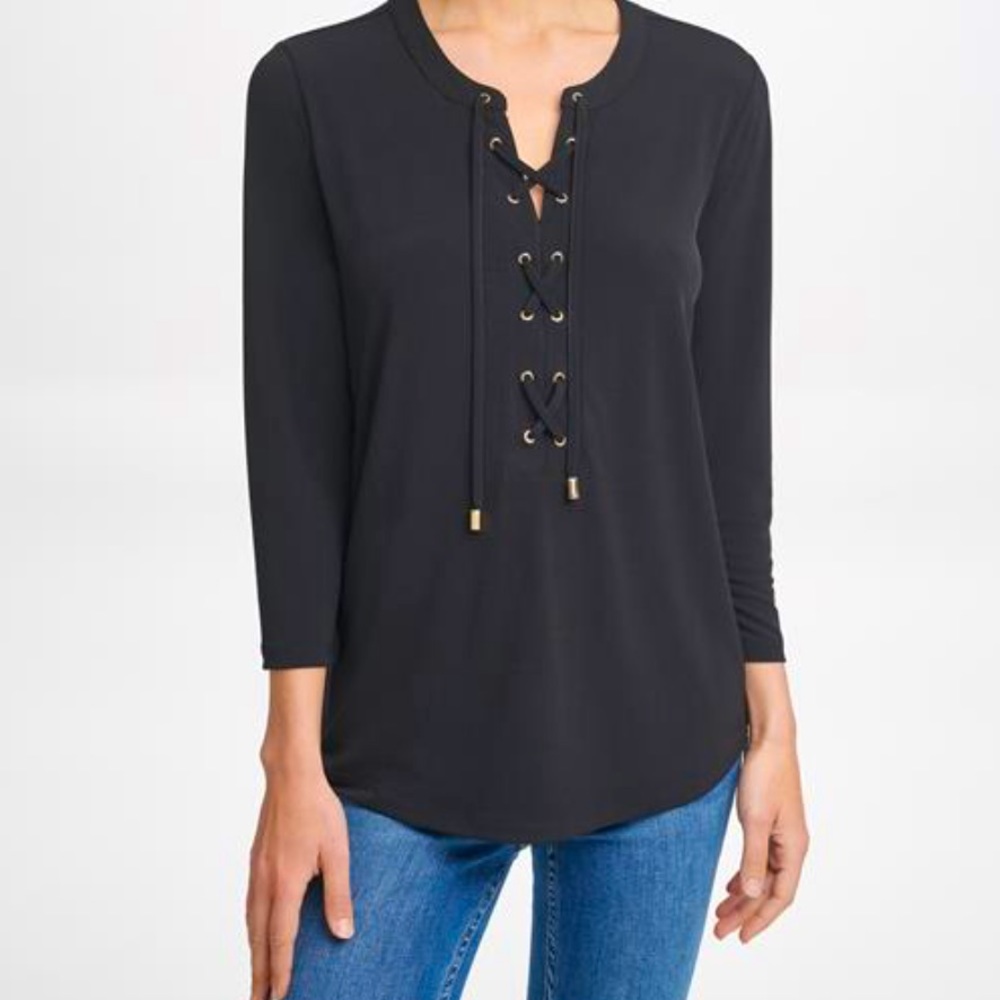 CALVIN KLEIN - 3/4 Sleeve Lace Knit Top—Size Small Petite